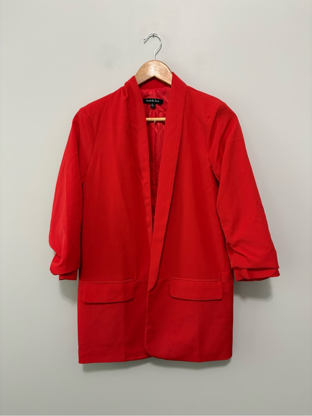Strut & Bolt Red Ladyboss Corporate Girly Open-Front Boyfriend Blazer